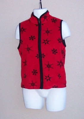 Karen Scott COZY snowflake fleece vest size M FALL red black POCKETS zip topper - Image 1 of 4