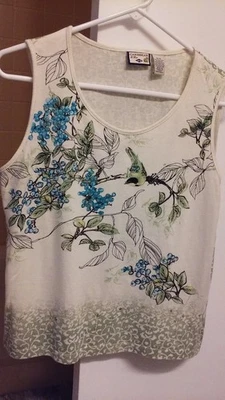 Карибский Joe рубашка без рукавов птицы и блестки цветочный принт по всему M - 1 недостаток - Изображение 1 из 4