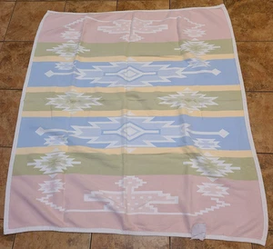 Biederlack Blanket 52x48 Southwest Aztec Pastel Green Pink Blue Yellow Cottage - Picture 1 of 7