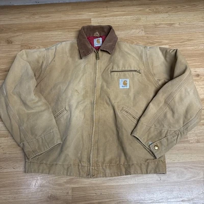 VTG Carhartt Detroit Jacket Mens Medium Brown Canvas Red Quilt USA Faded - Image 1 of 4