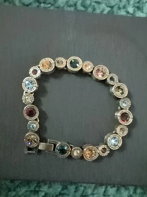 Patricia Locke Women’s Tennis Bracelet Silver Plated Multicolor Crystals 7.25” - Image 1 of 4