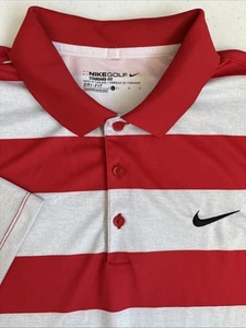 Nike Golf Men's Large Dri-fit Standard Fit Red Gray Striped Short Sleeve Polo - Picture 1 of 13