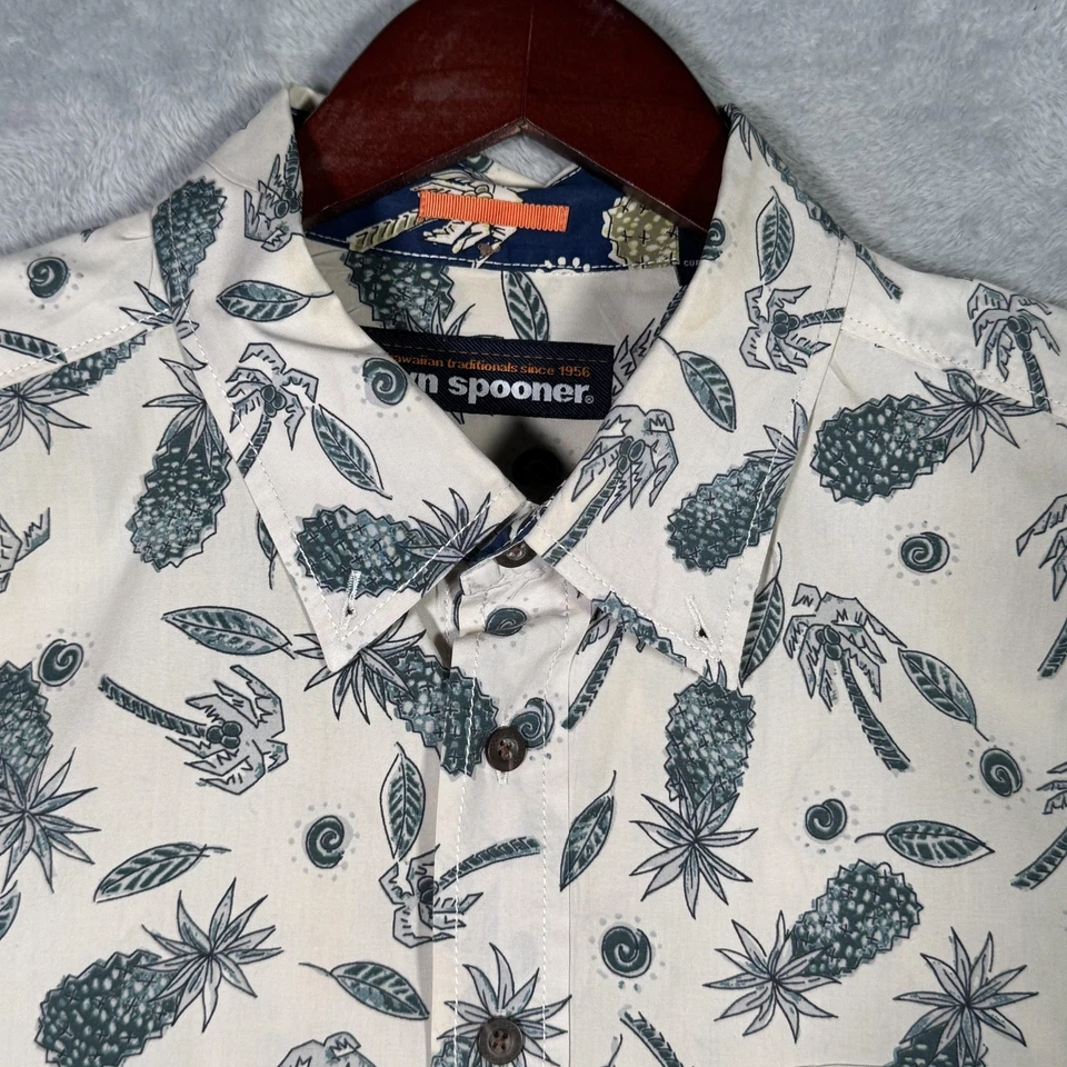 Reyn Spooner Shirt Mens XL White Green Pineapple Hawaiian Aloha Button Up Print - Image 1 of 4