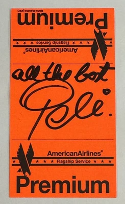 Etiqueta de aerolínea firmada por PELE FÚTBOL JSA Foto 1 de 3