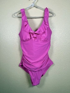 Dkny Ruffle Plunge Underwire Tummy Size XL Control One-Piece Women's Swimsuit - Picture 1 of 6