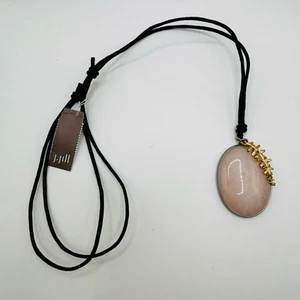 J Jill Pink Oval Pendant Necklace Gold Leaf Accent Black Cord Adjustable NWT - Picture 1 of 4
