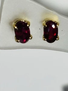 natural ruby earrings 14k yellow gold 83points oval all natural - Picture 1 of 5