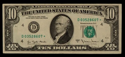 FR 2024-D* $10 1977 A Federal Reserve Note US - Star Note - VF - SKU-CA1872 - Image 1 of 2
