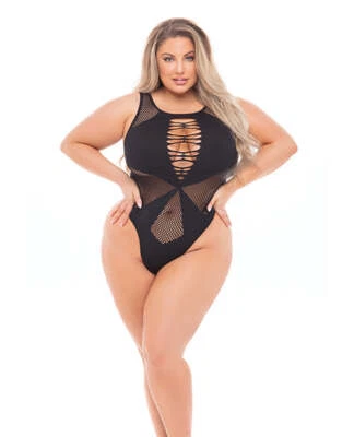 Sexy Plus Size Lingerie Sleepwear Women High Neck Bodysuit Teddy (Fits up to 3X) - Image 1 of 2