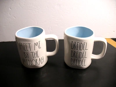 RAE DUNN LARGE MUG LOT OF 2 DREIDEL MEET ME BY THE MENORAH CHANUKAH NEW 16 oz - Image 1 of 4