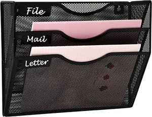π Organizzatore Portadocumenti da Appendere a Rete 3 Tasche da Parete Nero Rack - Foto 1 di 7