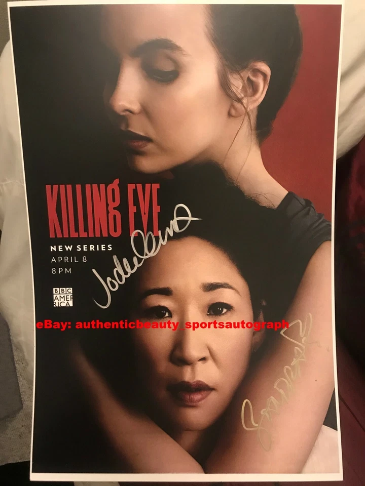 KILLING EVE JODIE COMER SANDRA OH GOLDEN GLOBE AWARD WINNER SIGNED 12x18 REPRINT - Image 1 of 1