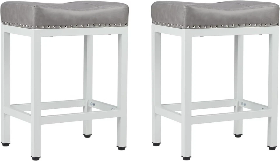 2 Pcs Bar Stools 24 inch Counter Height Stools Bar PU Leather Saddle Stool - Image 1 of 4