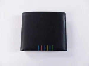 PS PAUL SMITH black soft leather bifold wallet authentic with stripe details - Picture 1 of 10