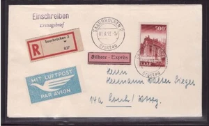 Saarland Saar 337 FDC Freimarke 500 Fr Eilboten-Luftpost-R-Brief (22153) - Picture 1 of 1