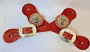 Par Hermann Arnés de Roble Correas de Cuero Espuelas Barril Carreras Conchos Occidentales Mujeres - Imagen 1 de 1