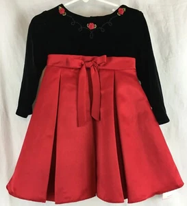 Rare Editions Girls Size 24 Months Holiday Black Velvet/Red Satin Dress NOS NWT - Picture 1 of 8