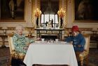 Queen Elizabeth ll Postcard 5'X7' Having Tea with Paddington Bear At Buckingham!
