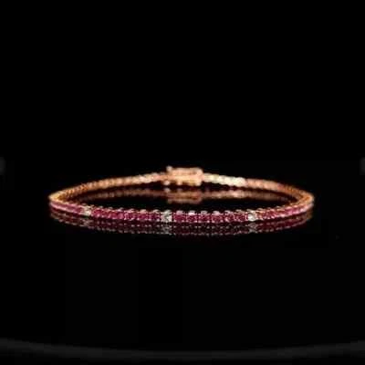 5 Ct Round Cut Red Ruby Simulated Women's Bracelet 14K Rose Gold Plated Silver - Image 1 of 3