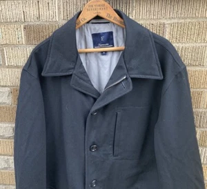 Faconnable Men’s Medium Coated Wool Pea Coat Black Polyester Lined And Padded - Picture 1 of 9
