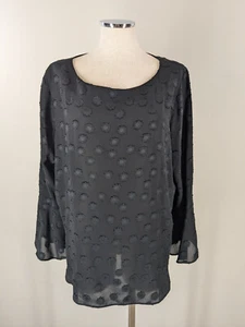 Neu Ann Taylor XL schwarz lange Glockenärmel Bluse Daisy Burnout U-Boot-Ausschnitt - Bild 1 von 5