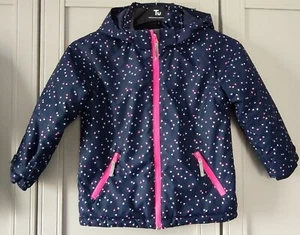 Girls H&M Winter Coat 6-7 Years Navy Blue Heart Print Full Zip Hooded - Picture 1 of 10