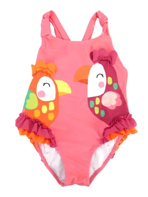 Traje de baño Mayoral para niñas de una pieza rosa lindo pájaro loro estampado volantes edad 6 años Foto 1 de 4