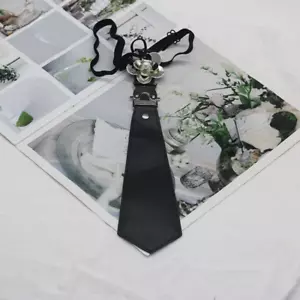 Lady Girl Necktie PU Faux Leather Tie Punk Metal Buckle Flower Accessory Novelty - Picture 1 of 9