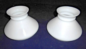 ANTIQUE PAIR MILK GLASS STUDENT LAMP CONE SHADES - Picture 1 of 7