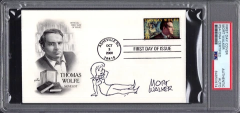 MORT WALKER HAND SIGNED THOMAS WOLFE FDC    MISS BUXLEY SKETCH   JSA+PSA SLABBED Cover