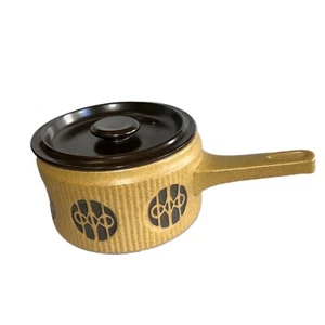 Vtg Flame N Frost Sauce Pan Fondue Pot Danish Mid Century Modern Yellow Brown - Picture 1 of 11