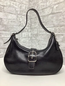 Vintage Coach Hamptons Hobo Black Leather Bag Shoulder Buckle 7592 Pockets - Picture 1 of 12
