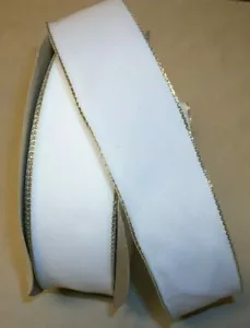 5 Yds. WHITE with GOLD EDGE TAFFETA WIRE EDGE RIBBON 1 1/2" W - Picture 1 of 1