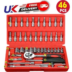 46pcs Metric Socket Set 1/4" Drive Screwdriver Set Ratchet Torx Hex Wrench Bit - Picture 1 of 10
