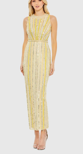 MAC DUGGAL 93752 EMBELLISHED HALTER PEARL NECKLINE PORCELAIN YELL COLUMN GOWN 4