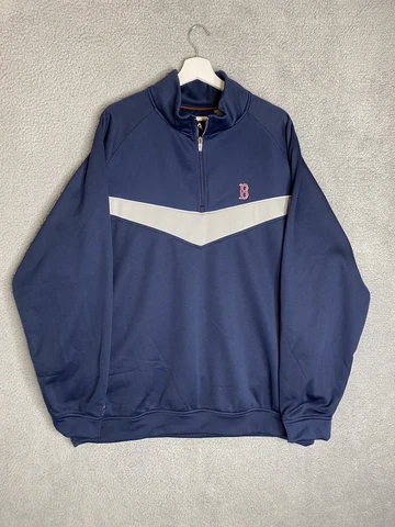 Boston Red Sox Sweatshirt Mens 2XL Blue 1/4 Zip Long Sleeve W/ Zip Pockets Cover