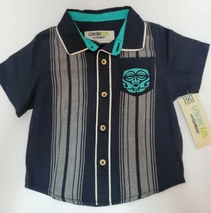 Oshkosh Toddler Boys' Hawaiian Blue Tiki Bowling Short Sleeve Button Front Shirt - Picture 1 of 3