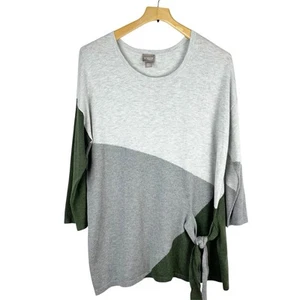 Chico's 2 Touch of Cashmere Colorblock Side Tie Sweater Dark Pine Gray Large 12 - Picture 1 of 10