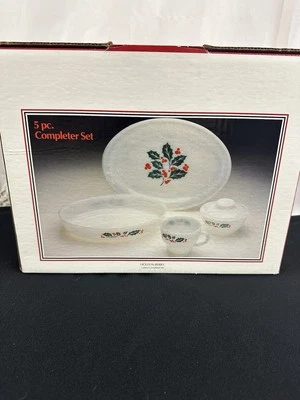 Clearly 5 pc Completer Set Holly N Berry Platter Dish Cream And Sugar-Christmas - Image 1 of 4