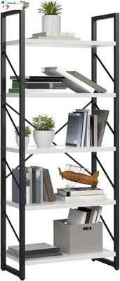 Libreria a 5 livelli, libreria classica moderna, bianca, scaffale per libri, sca - Immagine 1 di 4