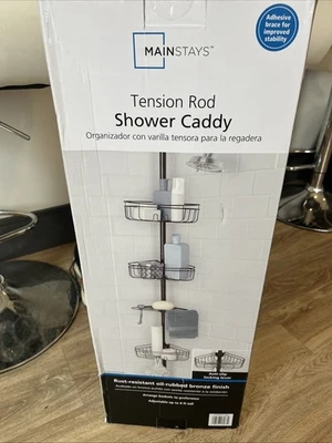 Caddy de chuveiro Mainstays 3 prateleiras poste de tensão, bronze polido a óleo - Imagem 1 de 3