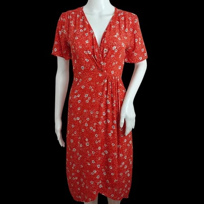 Vestido Anthropologie Kachel Floral Té Talla 6 Rojo Femenino Imitación Envoltura Cuello en V Retro Foto 1 de 4