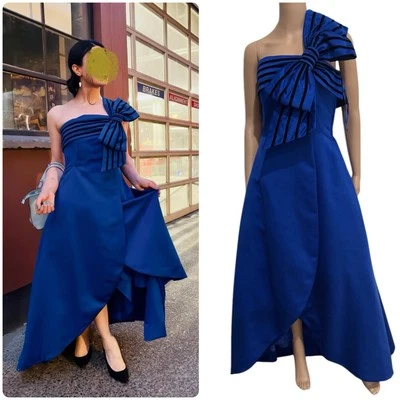  Vestido Vintage Victor Costa Azul Real Tafetán Con Lazo llamativo!  Foto 1 de 4