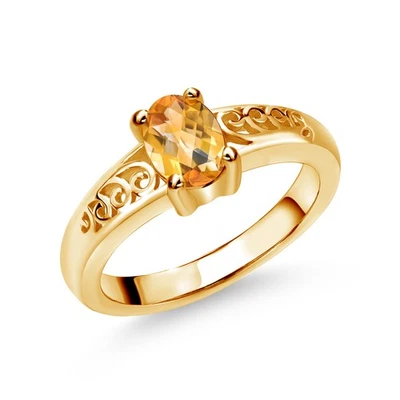 Anel de prata folheado a ouro amarelo 18K quadriculado oval quadriculado citrino 0,73 quilates - Imagem 1 de 4