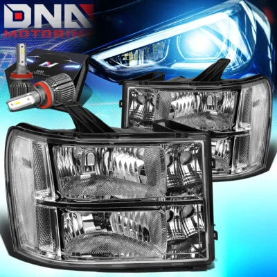 ДЛЯ 2007-2014 GMC SIERRA 1500 2500/3500HD ФАРЫ С КОМПЛЕКТОМ СВЕТОДИОДОВ + КЛАССНЫЙ ВЕНТИЛЯТОР ХРОМ - Изображение 1 из 4