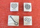 4 RUBBER STAMPS ON WOOD BLOCKS - HEART -BUTTONS - APPLE &  KEY -3 ARE STAMPIN UP