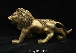 22 cm China Chinese Folk Fengshui Brass Animal Ferocious Africa Lion Statue - Picture 1 of 10