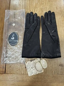 Vtg Sacha Saks Fifth Avenue NOS Black Fine Skin Leather Gloves Angora Wool Sz 7 - Picture 1 of 12