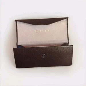 GUCCI Collapsible Leather Glasses Sunglasses Case Brown Logo Tri Fold Triangular - Picture 1 of 3