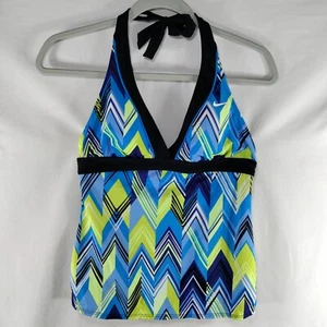 Nike Tankini Swim Suit Top Womens 6 Aqua Blue Lime Green Halter Triangle Padded - Picture 1 of 9